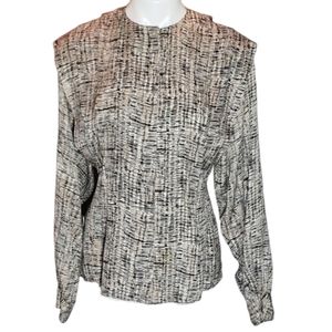 Baldanza pleated silk peplum blouse 8 patterned black tan